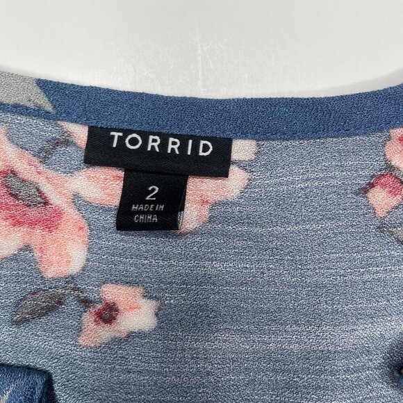 Torrid Blue Floral Smocked Waist V-Neck Mini Dress Plus Size 2X Cottagecore - Picture 11 of 15